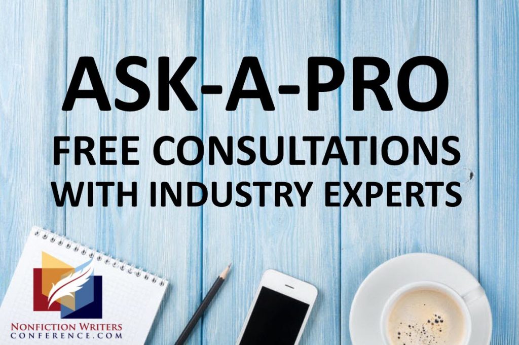 Nonfiction Writers Conference Ask-A-Pro consultations with industry experts heading.