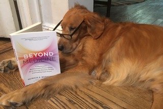 Dog reading "Beyond Medicine"